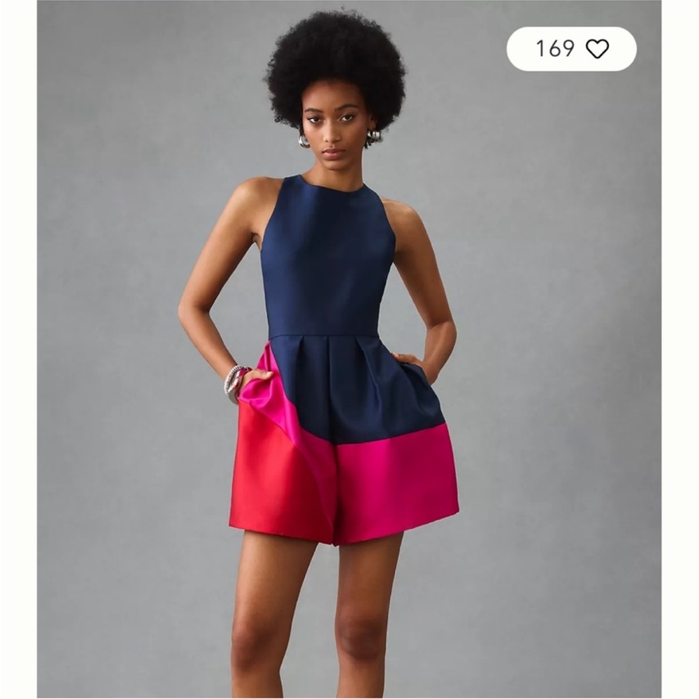 Anthropologie Hutch Navy, Hot Pink & Red Sleeveless Romper with pockets